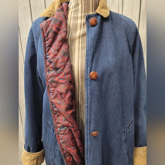 Hunters Run Women's Fall/Winter Denim Corduroy Paisley Trench Coat Jacket - Picture 10 of 13